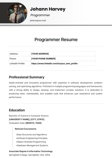 Free Programmer Resume Template to Edit Online