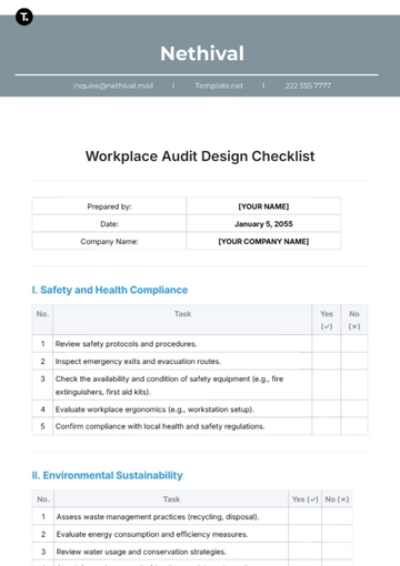 Free Workplace Audit Design Checklist Template to Edit Online