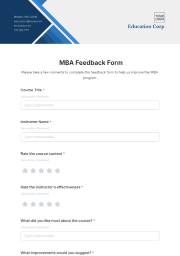 Free MBA Feedback Form Template to Edit Online