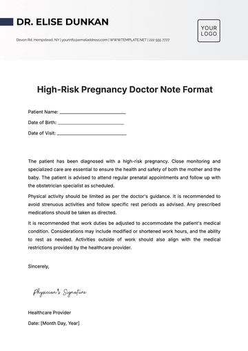 Free High-Risk Pregnancy Doctor Note Format Template to Edit Online | Template.net