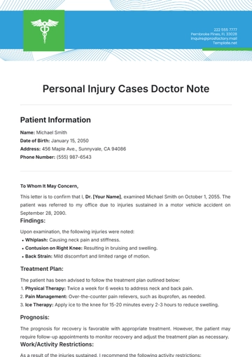Free Personal Injury Cases Doctor Note Template to Edit Online
