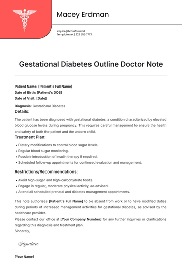 Free Gestational Diabetes Outline  Doctor Note Template to Edit Online