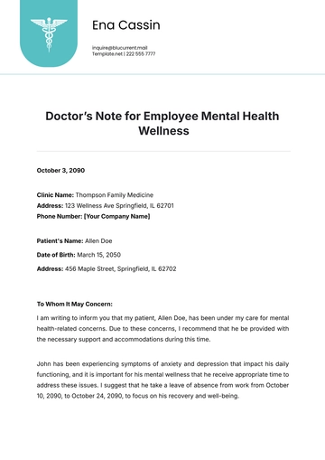 Free Doctor???s Note for Employee Mental Health Wellness Template to Edit Online | Template.net