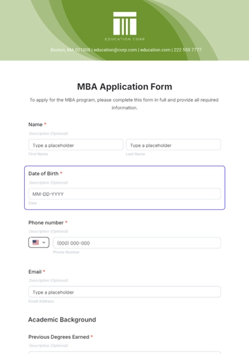Free MBA Application Form Template to Edit Online
