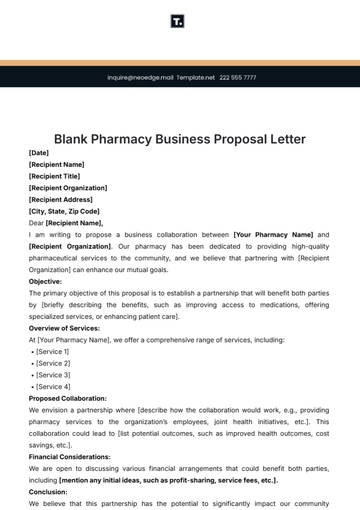 Free Blank Pharmacy Business Proposal Letter Template to Edit Online