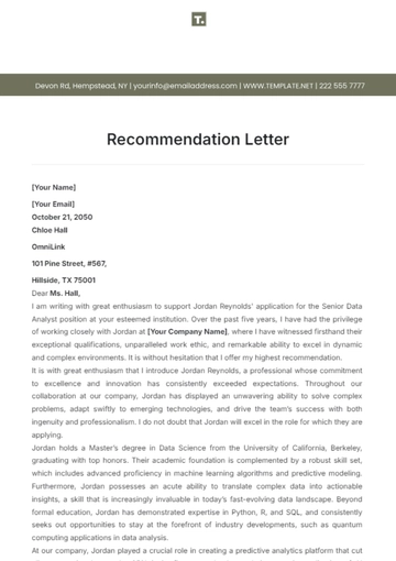 Free Recommendation Letter Template to Edit Online