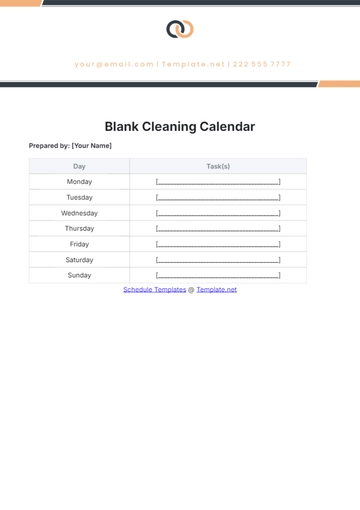 Free Blank Cleaning Calendar Template to Edit Online