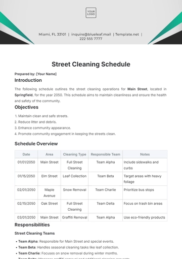 Free Street Cleaning Schedule Template to Edit Online