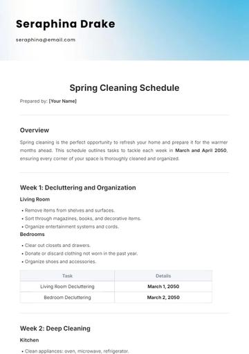 Free Spring Cleaning Schedule Template to Edit Online