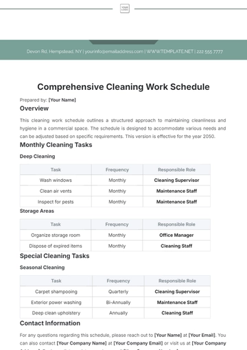 Free Sample Cleaning Work Schedule Template to Edit Online