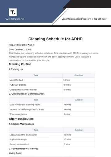 Free Cleaning Schedule for ADHD Template to Edit Online