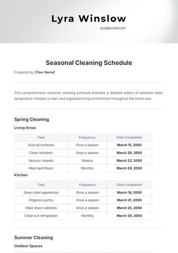 Free Seasonal Cleaning Schedule Template to Edit Online
