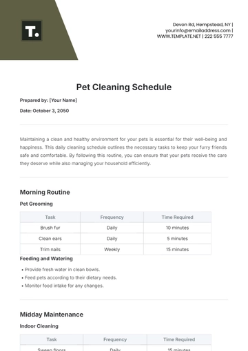 Free Pet Cleaning Schedule Template to Edit Online