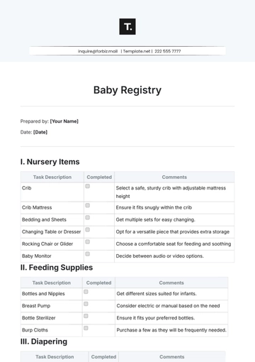 Free Baby Registry Template to Edit Online