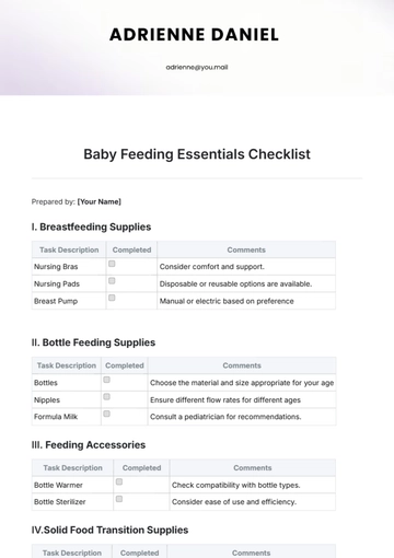 Free Baby Feeding Essentials Checklist Template to Edit Online