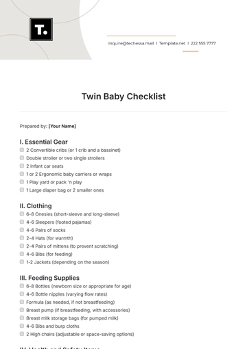 Free Twin Baby Checklist Template to Edit Online