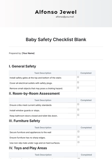 Free Baby Safety Checklist Blank Template to Edit Online