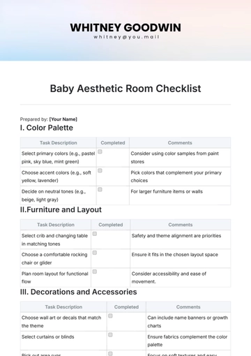 Free Baby Aesthetic Room Checklist Template to Edit Online