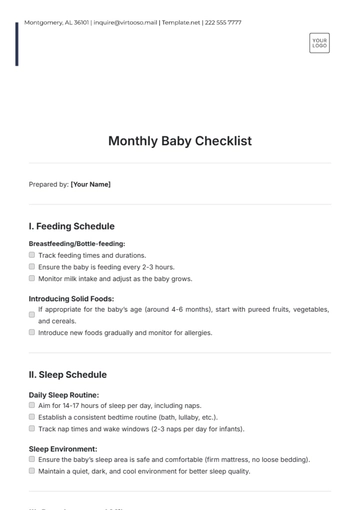Free Monthly Baby Checklist Template to Edit Online