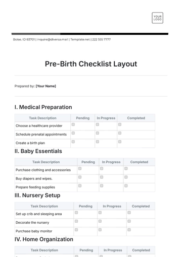 Free Pre-Birth Checklist Layout Template to Edit Online