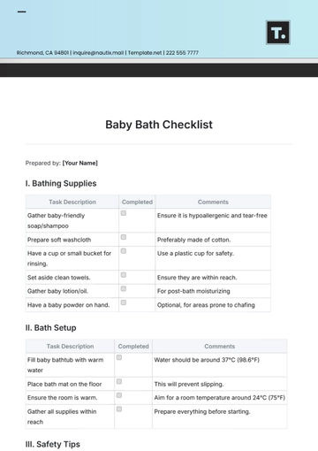 Free Baby Bath Checklist Template to Edit Online