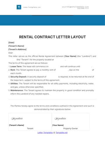 Free Rental Contract Letter Layout Template to Edit Online