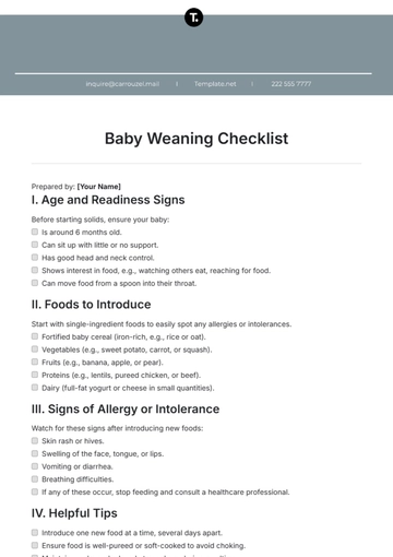 Free Baby Weaning Checklist Template to Edit Online