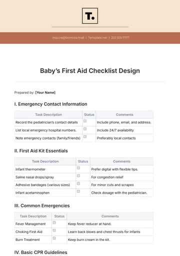 Free Baby???s First Aid Checklist Design Template to Edit Online