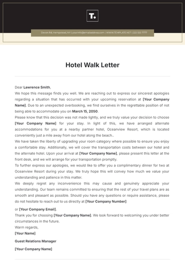 Free Hotel Walk Letter Template to Edit Online