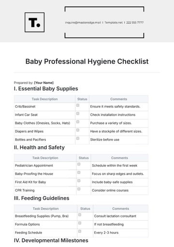 Free Baby Professional Hygiene Checklist Template to Edit Online