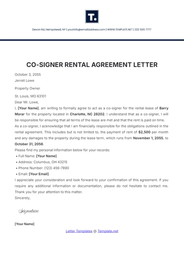 Free Co-Signer Rental Agreement Letter Template to Edit Online
