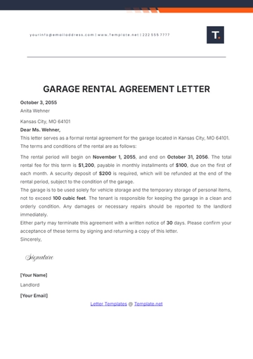 Free Garage Rental Agreement Letter Template to Edit Online