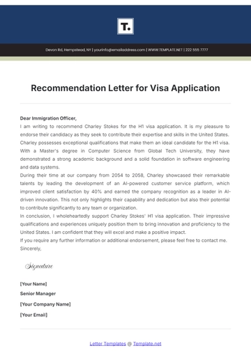 Free Recommendation Letter for Visa Application Template to Edit Online