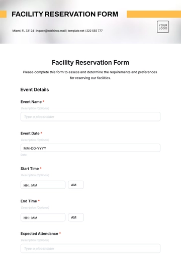 Free Facility Reservation Form Template to Edit Online