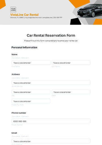 Free Car Rental Reservation Form Template to Edit Online