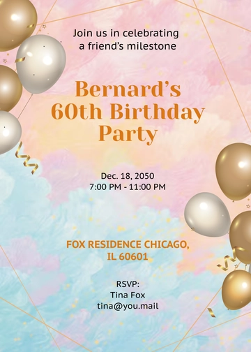 Free Colorful 60th Birthday Invitation Template to Edit Online