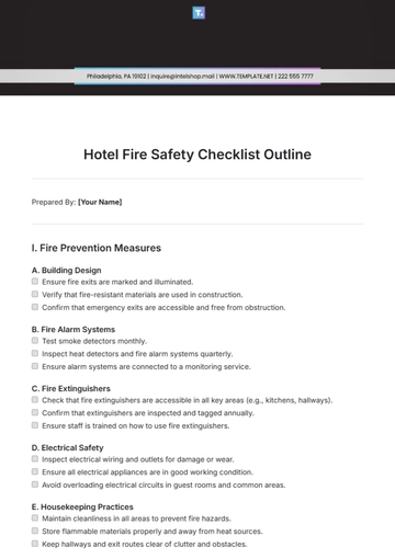 Free Hotel Fire Safety Checklist Outline Template to Edit Online