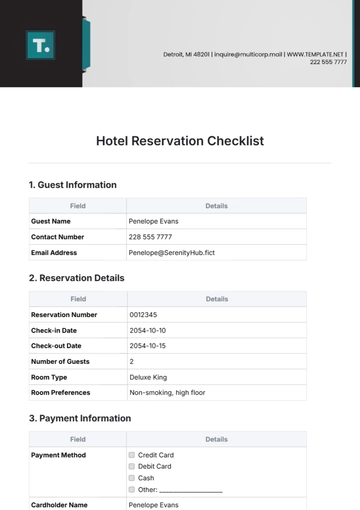 Free Hotel Reservation Checklist Layout Template to Edit Online