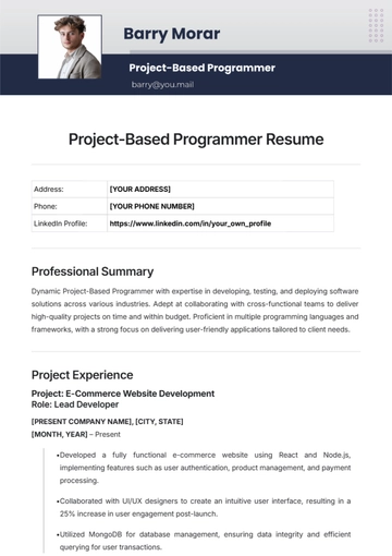 Free Project-Based Programmer Resume Template to Edit Online