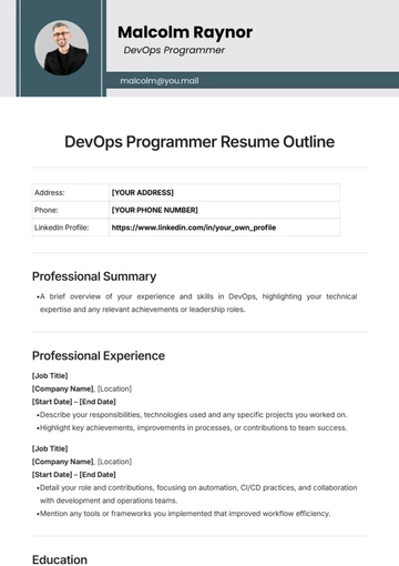 Free DevOps Programmer Resume Outline Template to Edit Online
