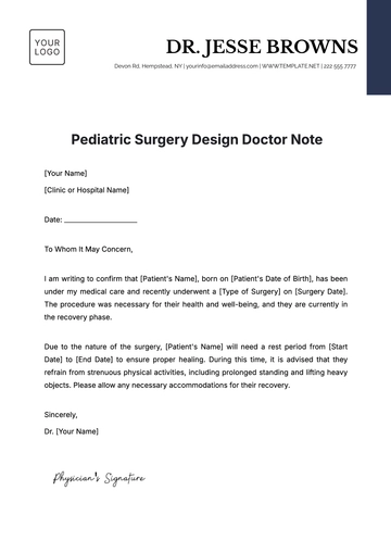 Free Pediatric Surgery Design Doctor Note Template to Edit Online | Template.net