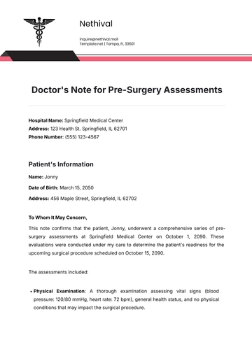 Free Doctor???s Note for Pre-Surgery Assessments Template to Edit Online | Template.net