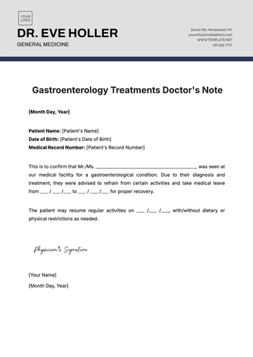 Free Gastroenterology Treatments Doctor Note Template to Edit Online