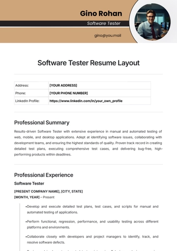 Free Software Tester Resume Layout Template to Edit Online