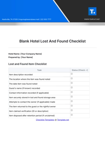 Free Blank Hotel Lost And Found Checklist Template to Edit Online