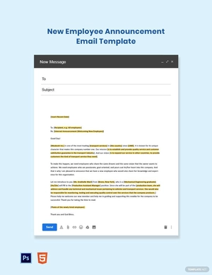 New Employee Announcement Email Template