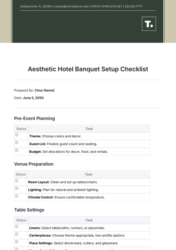 Free Aesthetic Hotel Banquet Setup Checklist Template to Edit Online
