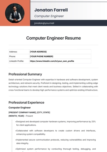 Free Computer Engineer Resume Template to Edit Online