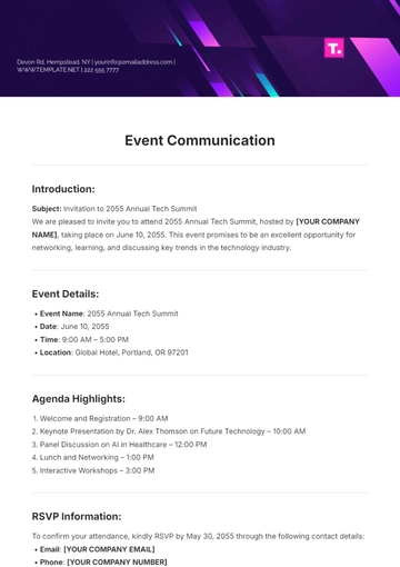 Free Event Communication Template to Edit Online