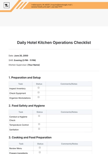 Free Daily Hotel Kitchen Operations Checklist Template to Edit Online